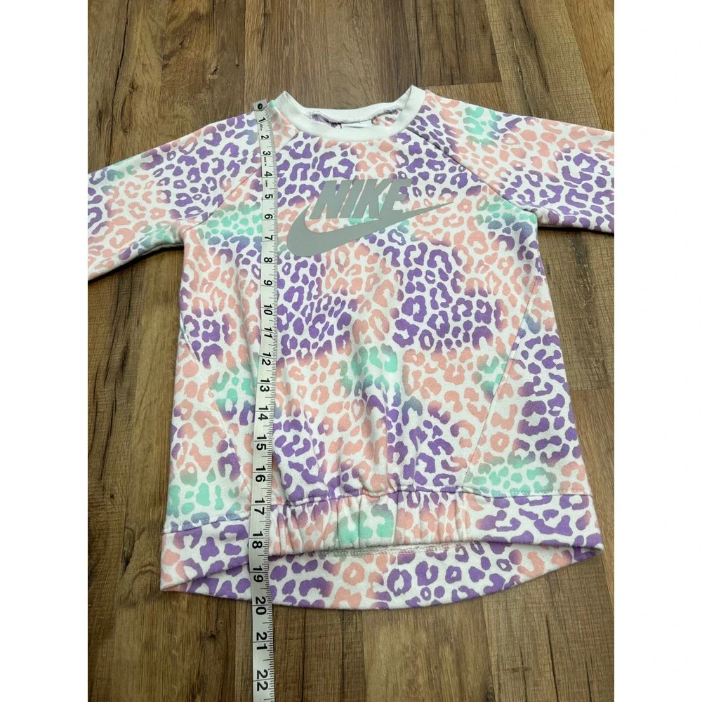 Nike Girls' Pastel Leopard Print Sweatshirt – Size 6 – 60% Cotton, 40% Polyester